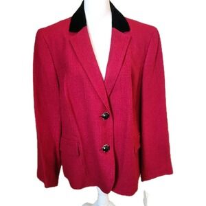 Anne Klein Blazer Jacket Womens 18W Burgundy Boucle Black Velvet Career XMAS NEW